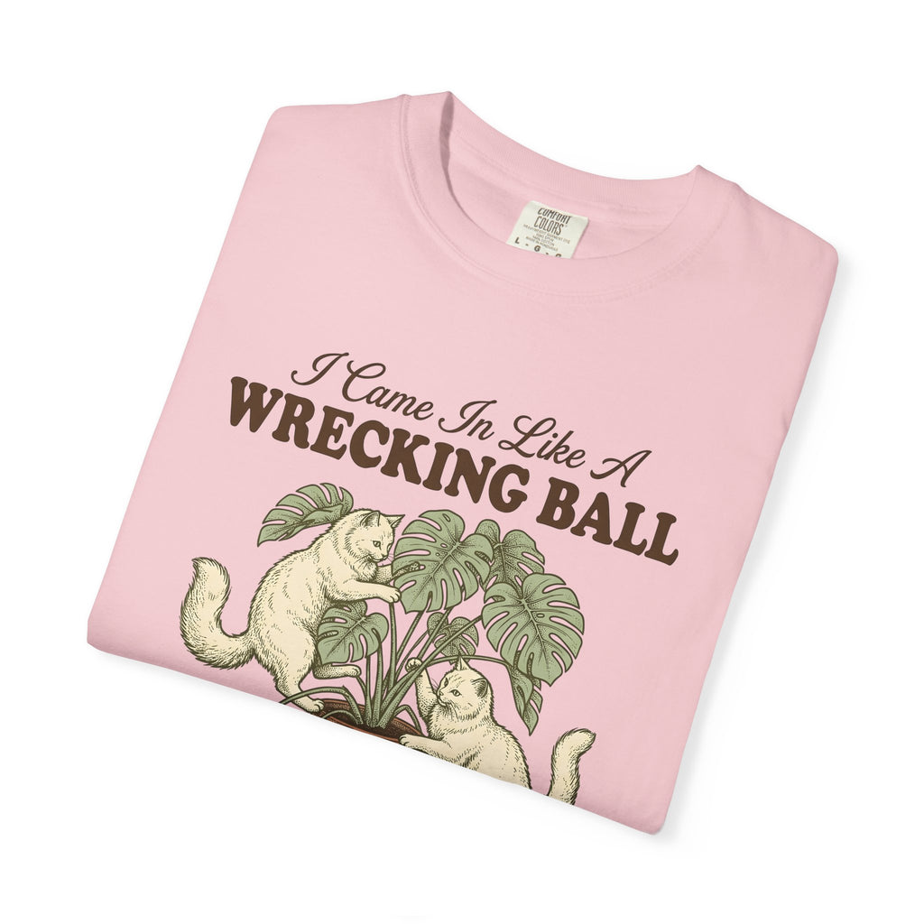 Kitten Foliage Shirt Cat Joke Gift Women Retro Tee Kitten T-Shirt Cat Fan Vintage Tshirt Pun Graphic Sketch Swiss Cheese Plant Tshirt
