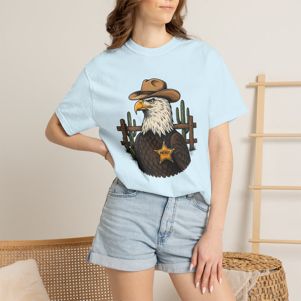 Eagle Cowboy Shirt Patriot Western Gift Women Vintage Tee Bald Eagle T-Shirt Nationalist Fan Distressed Tshirt Rodeo Graphic Retro Sheriff