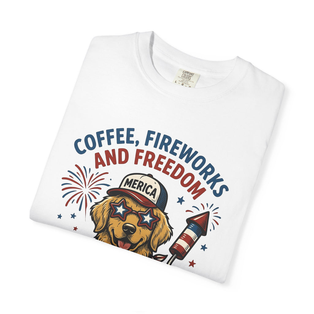 Golden Retriever Shirt 4th Of July Dog Gift Women Cartoon Tee Retriever T-Shirt Patriot Fan Comic Tshirt Dog Graphic Vintage Fireworks