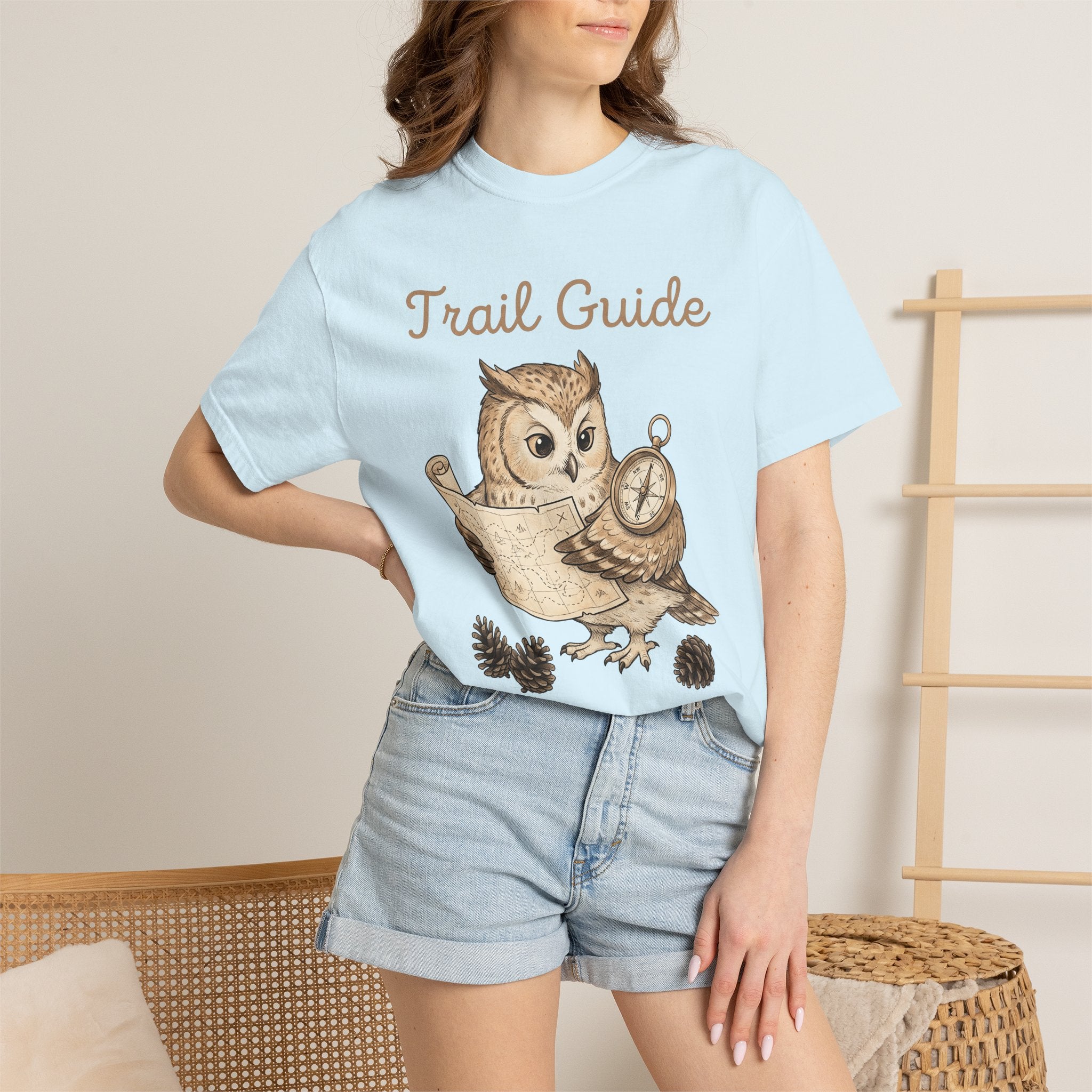 Owl Map Shirt Hiking Exploration Gift Women Cartoon Tee Owl T-Shirt Trekker Fan Hand Drawn Tshirt Adventure Graphic Illustrative Compass