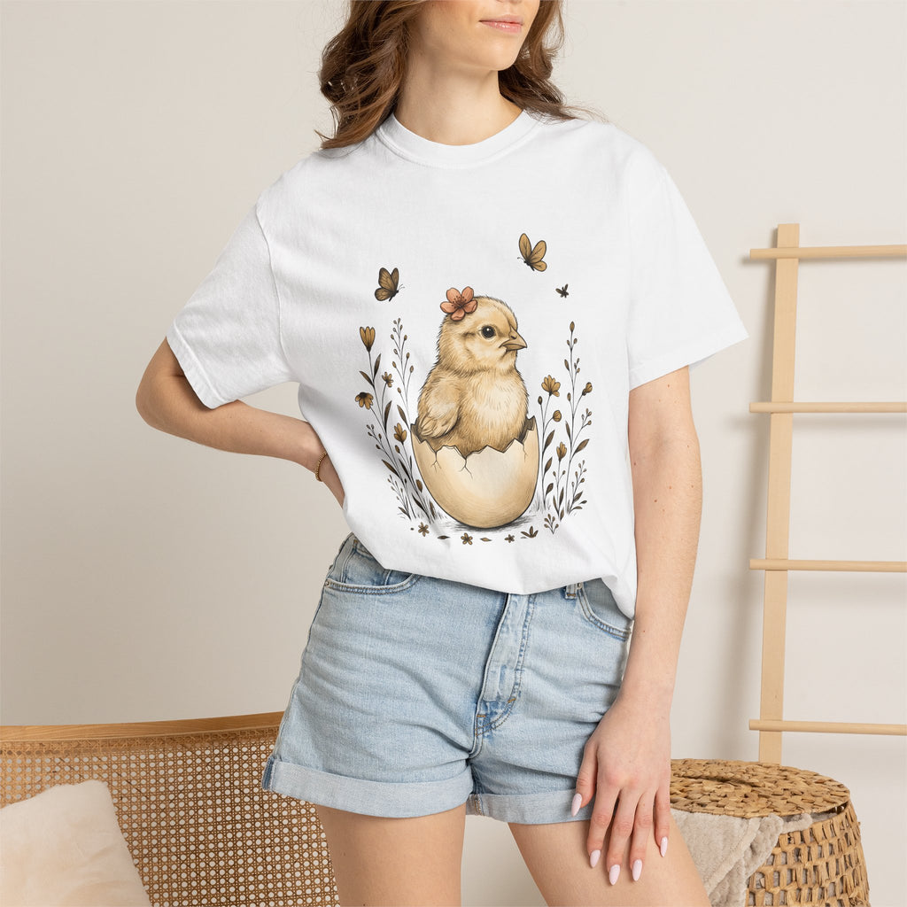 Little Chick Shirt Easter Bloom Gift Women Line Art Tee Chick T-Shirt Easter Fan Hatchling Tshirt Floral Graphic Classic Meadow Flowers