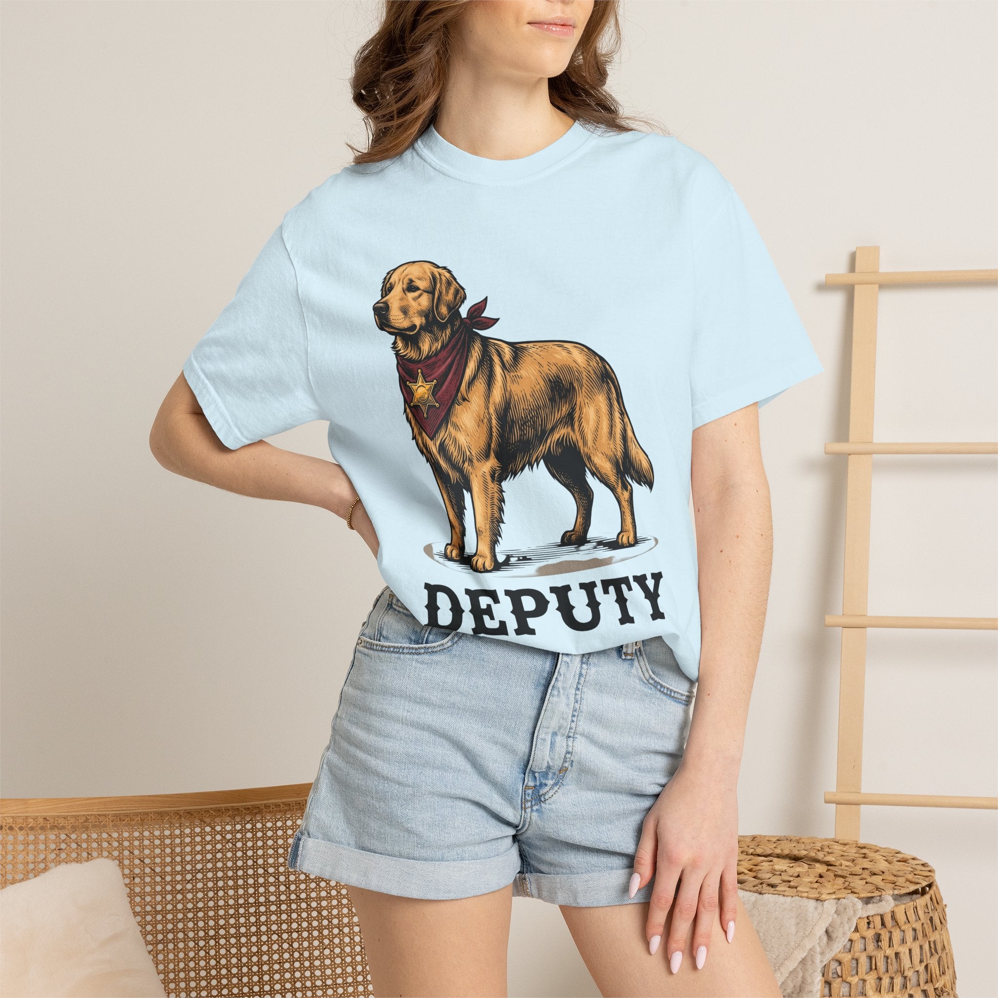 Golden Retriever Shirt Dog Ranch Gift Women Retro Tee Retriever T-Shirt Dog Fan Vintage Tshirt Farm Graphic Line Art Sheriff Badge Tshirt