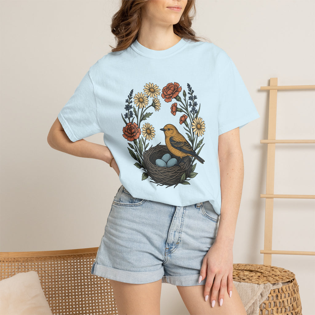 Bird Nest Shirt Mom Outdoors Gift Women Floral Tee Nest T-Shirt Mother Fan Botanical Tshirt Adventure Graphic Retro Wildflowers Tshirt