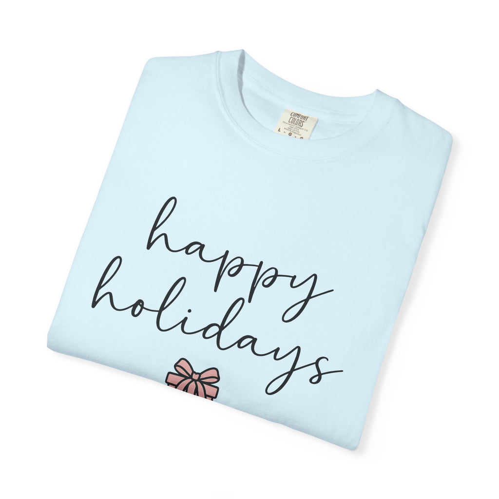 Wrapped Box Shirt Holiday Festive Gift Women Modern Tee Gift Box T-Shirt Christmas Fan Holiday Tshirt Celebration Graphic Doodle Knot Tshirt