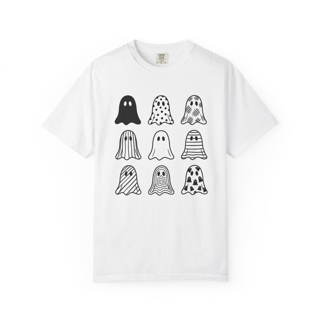 Ghost Motif Shirt St. Valentine's Day Harvest Gift Women Line Art Tee Specter T-Shirt Valentine Fan Illustration Tshirt Sleek Dot Pattern