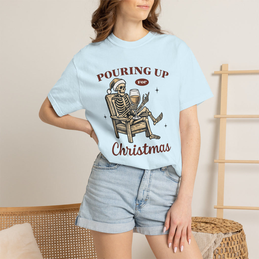Skeleton Santa Hat Shirt Christmas Alcohol Gift Women Vintage Tee Santa Hat T-Shirt Holiday Fan Boozy Graphic Retro Wine Glass Tshirt