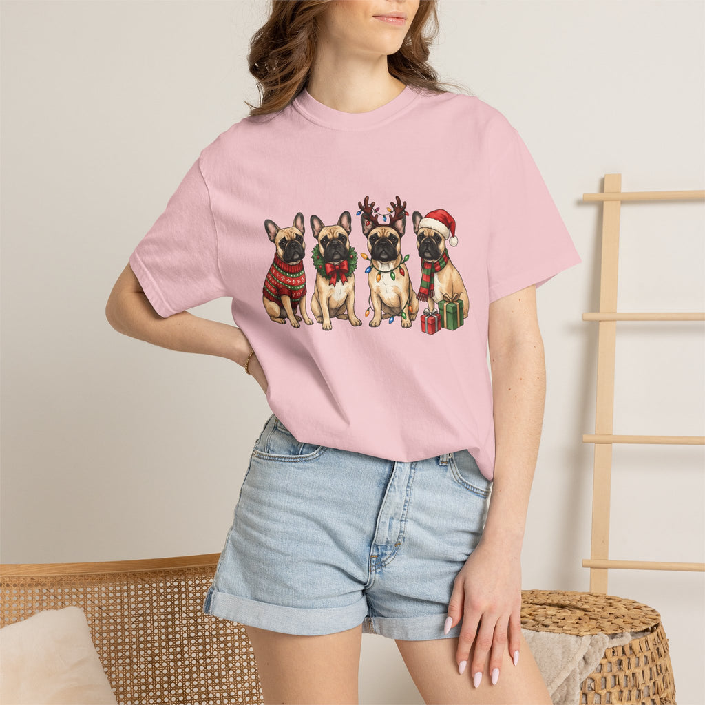 Frenchie Dog Shirt Dog Winter Gift Women Adorable Tee French Bulldog T-Shirt Dog Fan Puppy Tshirt Winter Design Sketch Holiday Presents