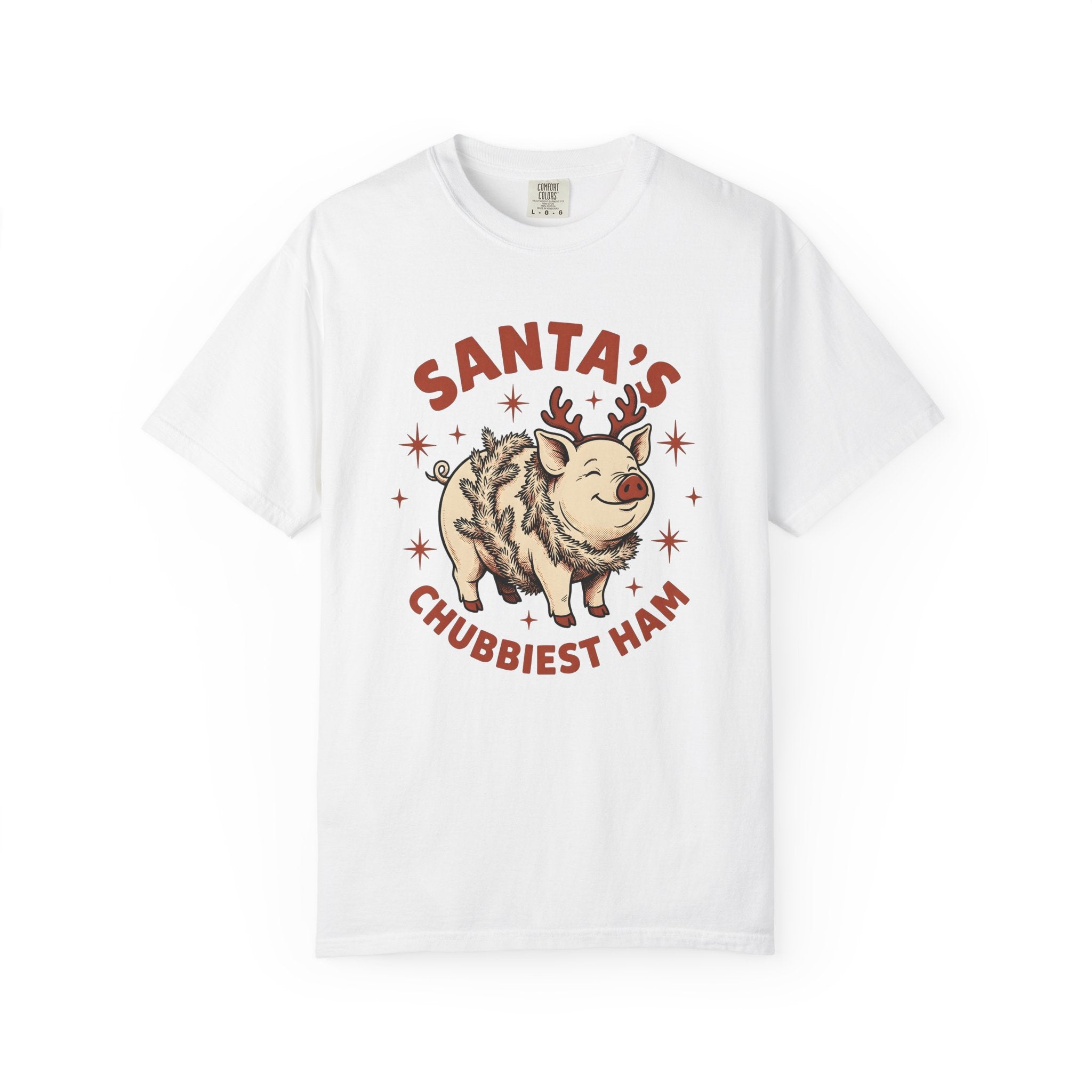 Pig Antlers Shirt Christmas Culinary Gift Women Rustic Tee Horns T-Shirt Xmas Fan Holiday Tshirt Food Graphic Doodle Stars Tshirt