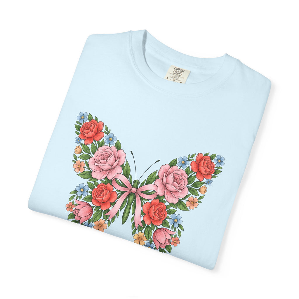 Blossom Butterfly Shirt Easter Nature Gift Women Natural Tee Butterfly T-Shirt Spring Fan Floral Tshirt Organic Graphic Hand Drawn Knot