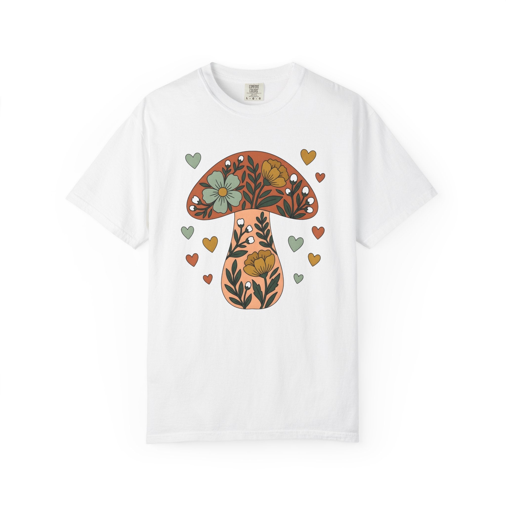 Floral Mushroom Shirt Easter Nature Gift Women Boho Tee Fungus T-Shirt Spring Fan Botanical Graphic Tshirt Minimalist Hearts Tshirt