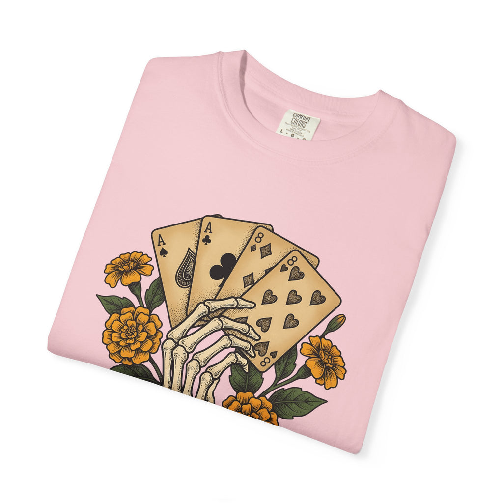 Bony Hand Playing Cards Shirt Boho Chic Occult Gift Women Line Art Tee Poker Hand T-Shirt Bohemian Fan Illustrative Tshirt Mystical Graphic