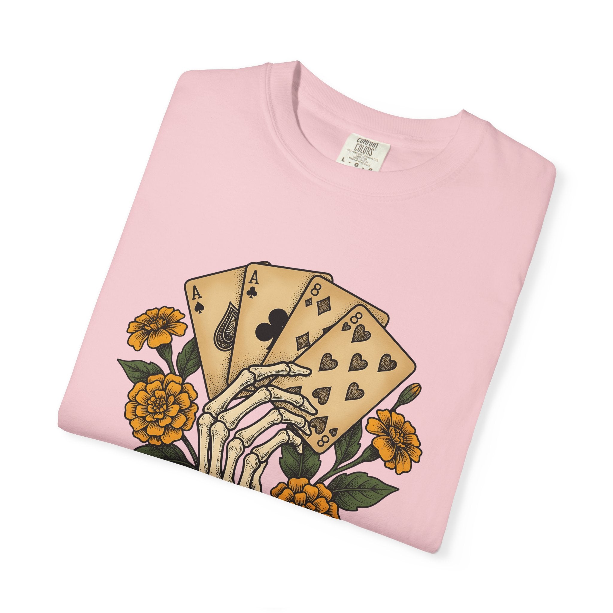 Bony Hand Playing Cards Shirt Boho Chic Occult Gift Women Line Art Tee Poker Hand T-Shirt Bohemian Fan Illustrative Tshirt Mystical Graphic