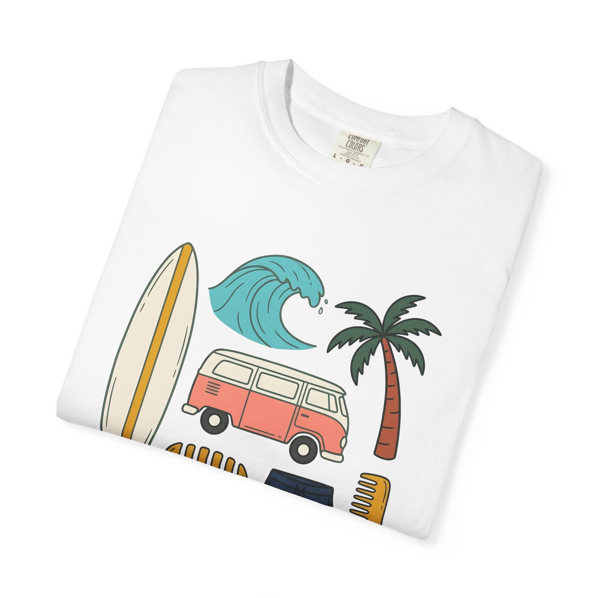 Beach Van Surfboard Shirt Surfing Ocean Gift Women Line Art Tee Camper Van T-Shirt Surfer Enthusiast Illustration Tshirt Sea Graphic Classic