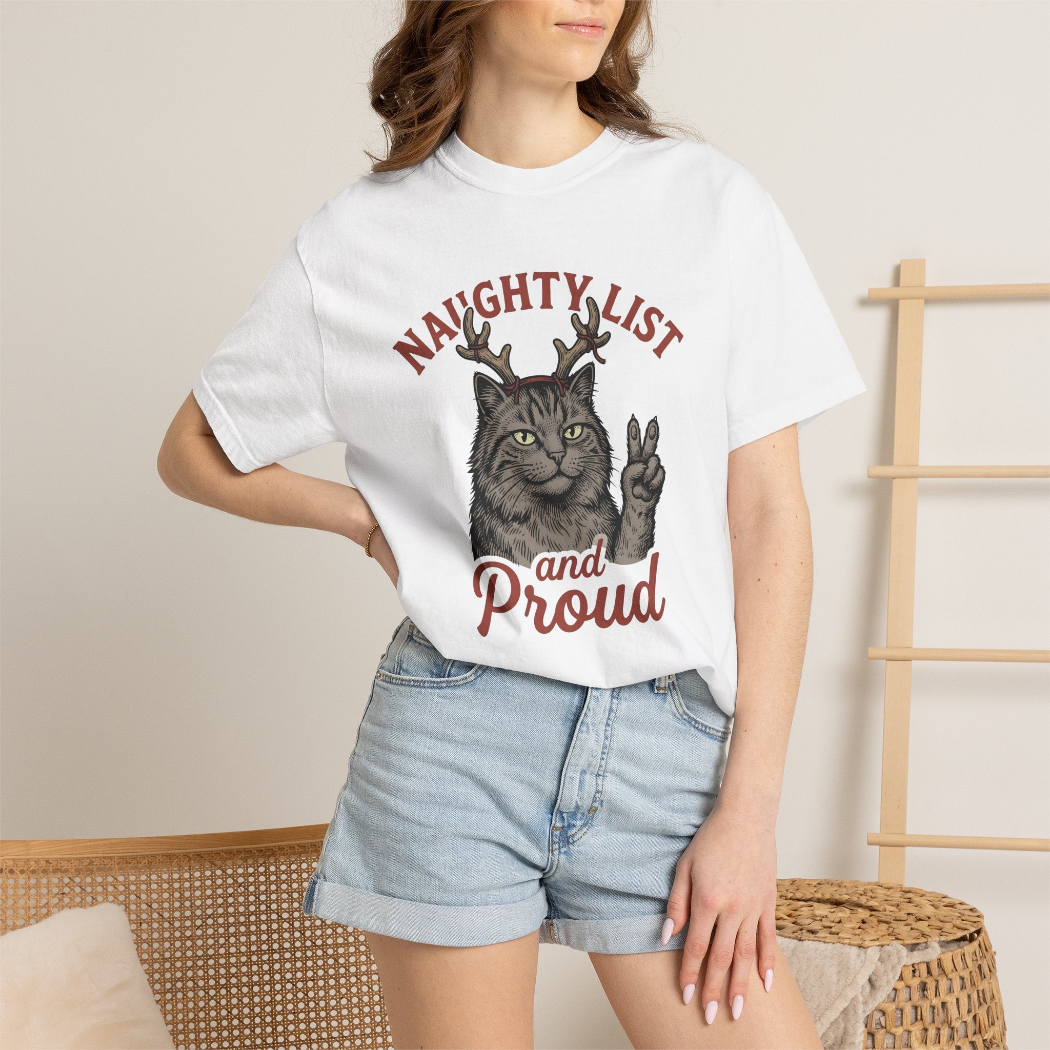 Cat Antlers Shirt Funny Holiday Gift Women Sketch Tee Feline Antler T-Shirt Humor Fan Drawing Graphic Christmas Graphic Retro Peace Symbol