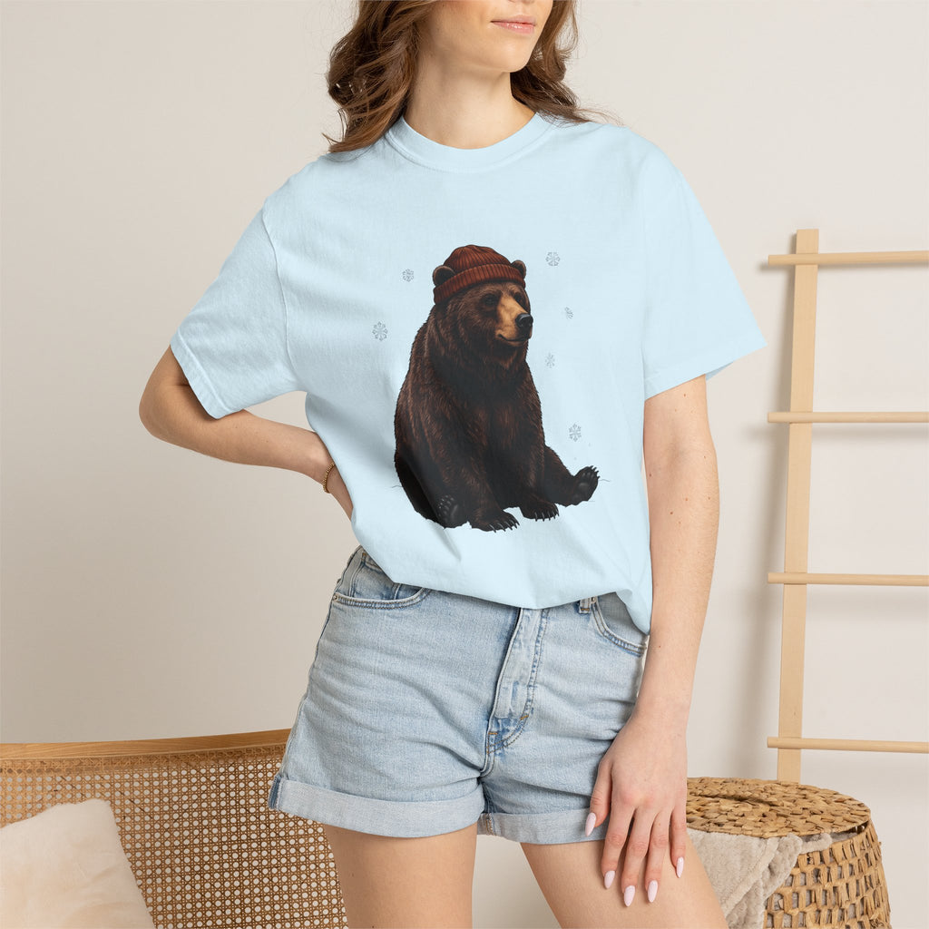 Bear Beanie Shirt Animals Cold Gift Women Sketch Tee Beanie T-Shirt Wildlife Fan Drawing Tshirt Frosty Graphic Retro Snow Crystal Tshirt