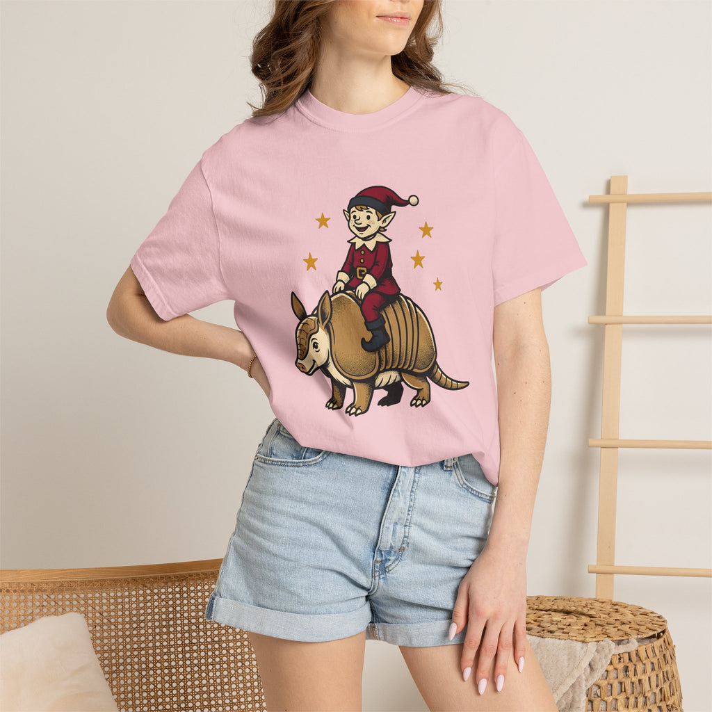 Elf Armadillo Shirt Christmas Fauna Gift Women Caricature Tee Armadillo T-Shirt Xmas Fan Cartoon Tshirt Wildlife Graphic Classic Stars