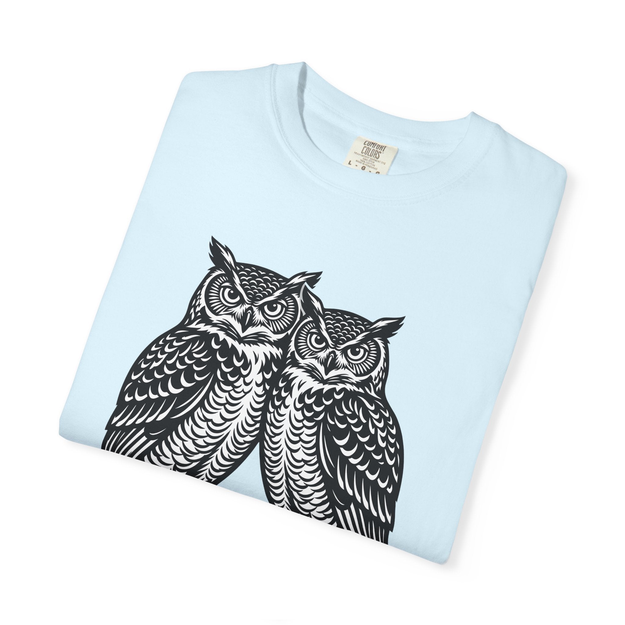 Owl Couple Shirt Animals Forest Gift Women Linocut Tee Owls T-Shirt Wildlife Fan Owl Art Tshirt Woodland Graphic Retro Limb Tshirt