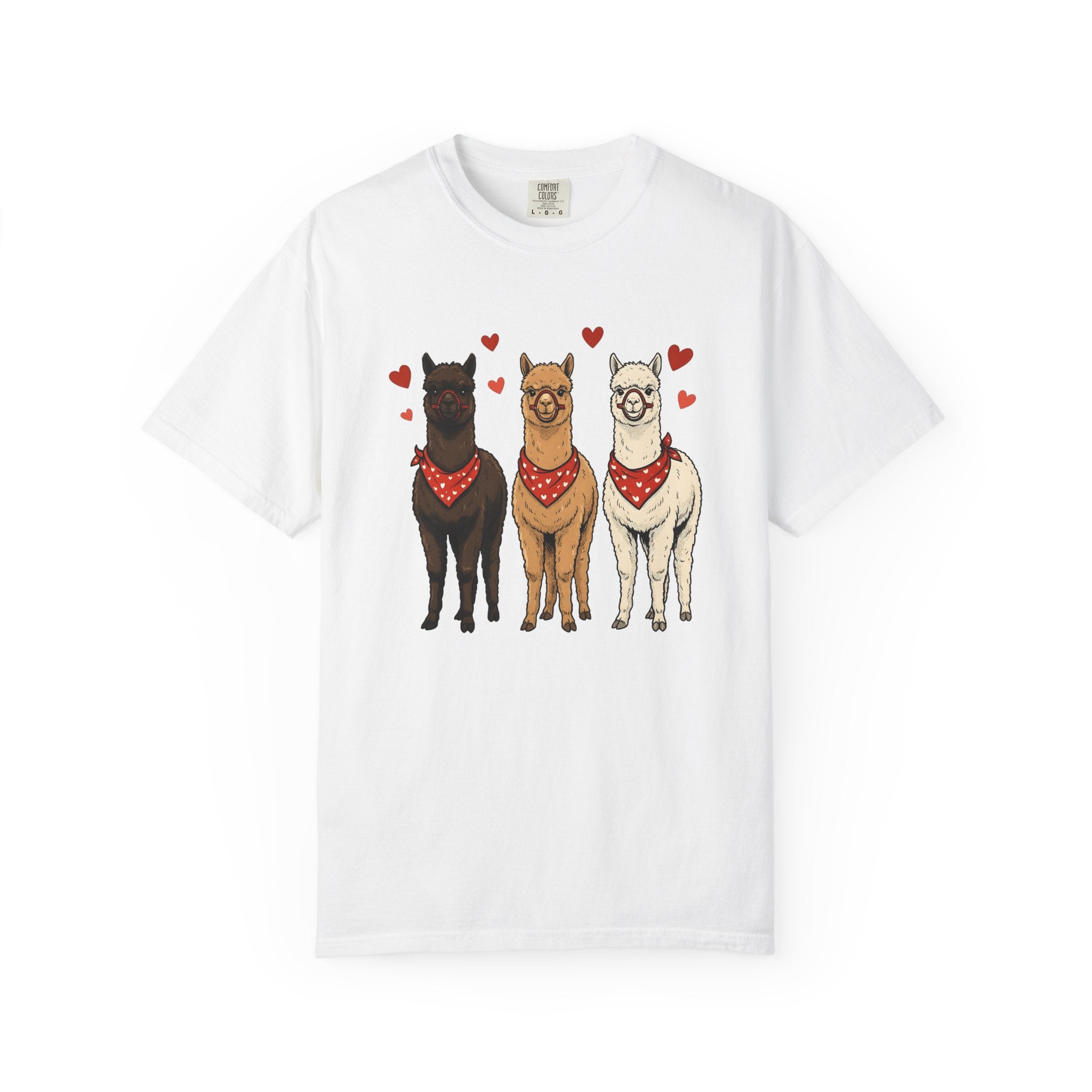 Llama Trio Shirt St. Valentine's Day Animal Gift Women Hand Drawn Tee Alpaca T-Shirt Valentine Fan Illustrated Tshirt Creature Graphic