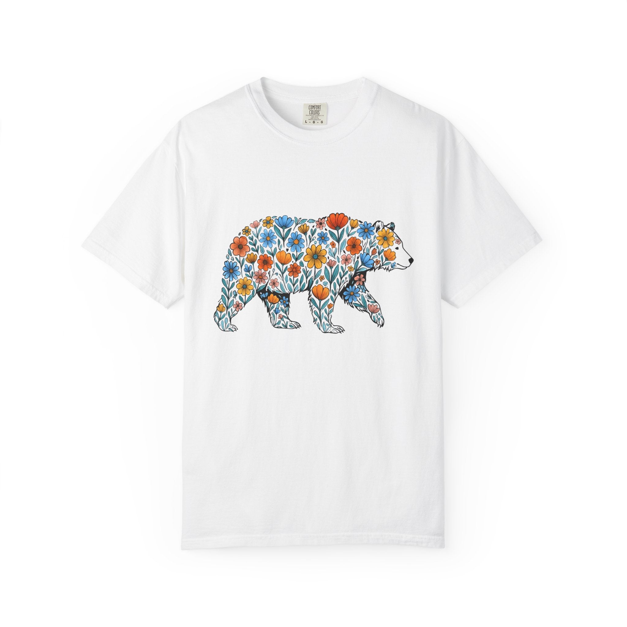 Blossom Bear Shirt Cottagecore Wilderness Gift Women Tribal Tee Teddy Bear T-Shirt Cottagecore Fan Tribal Art Tshirt Wild Graphic Doodle