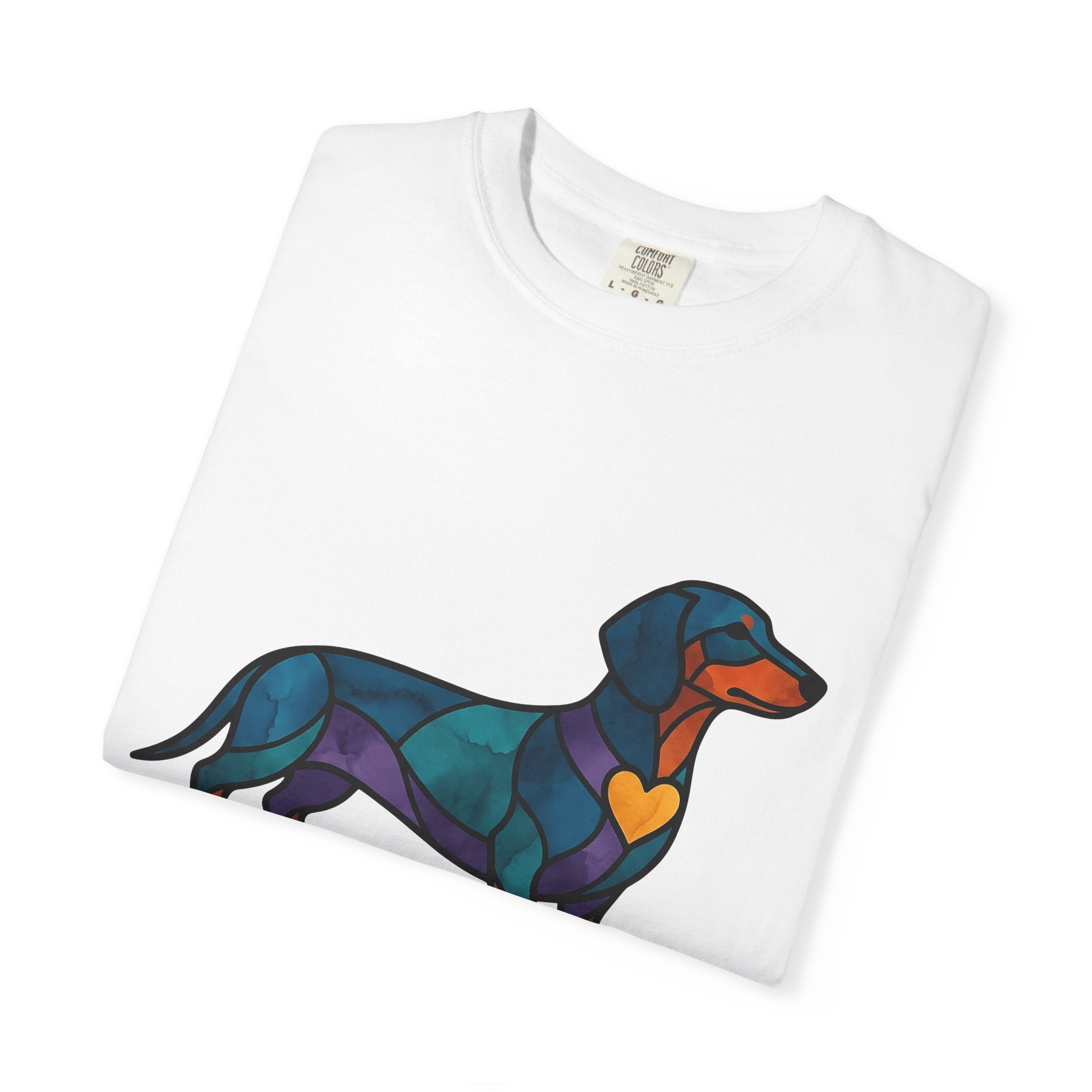 Wiener Dog Shirt Dog Creatures Gift Women Fused Glass Tee Dachshund T-Shirt Dog Fan Mosaic Tshirt Beast Graphic Brushwork Heart Shape Tshirt