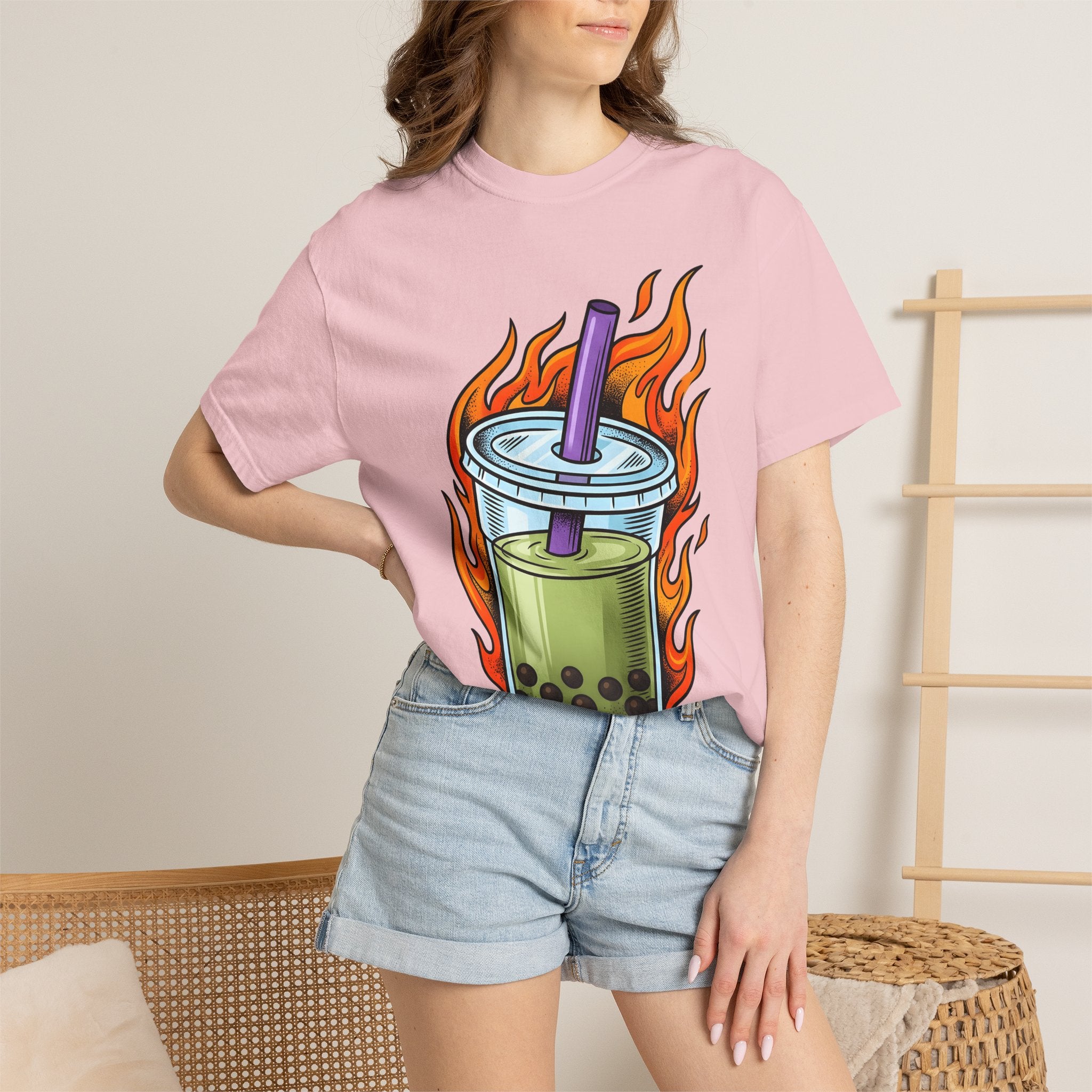 Bubble Tea Shirt Drinks Cuisine Gift Women Neon Tee Boba T-Shirt Beverage Fan Milk Tea Tshirt Food Graphic Comic Fire Tshirt