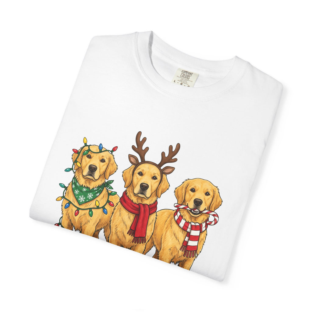 Retriever Dog Shirt Christmas Pets Gift Women Sketch Tee Dog T-Shirt Christmas Fan Drawing Graphic Retro Holiday Lights Tshirt