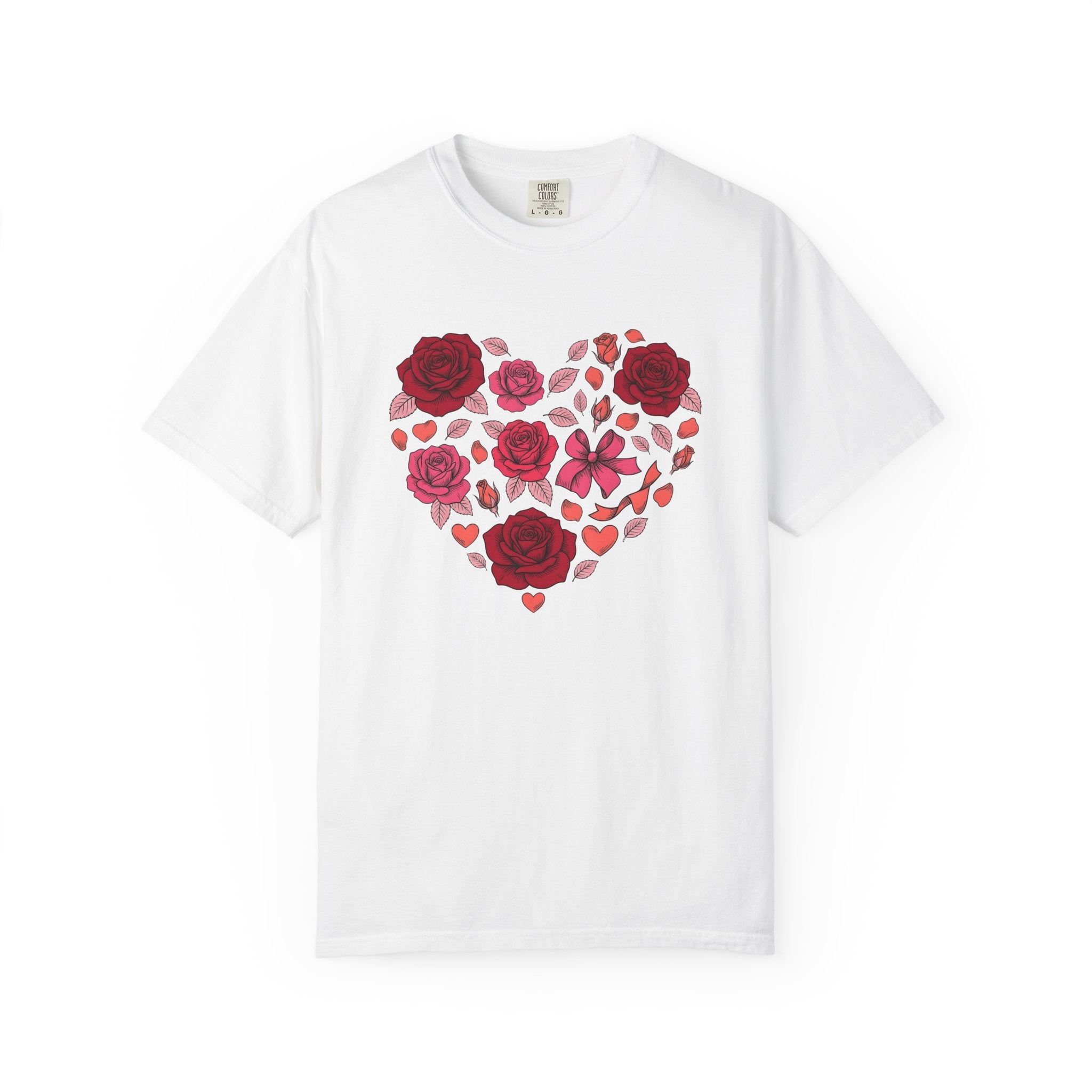 Rose Heart Shirt Valentines Day Floral Gift Women Hand Drawn Tee Heart T-Shirt Valentine Fan Illustrated Tshirt Floral Design Vintage Bow