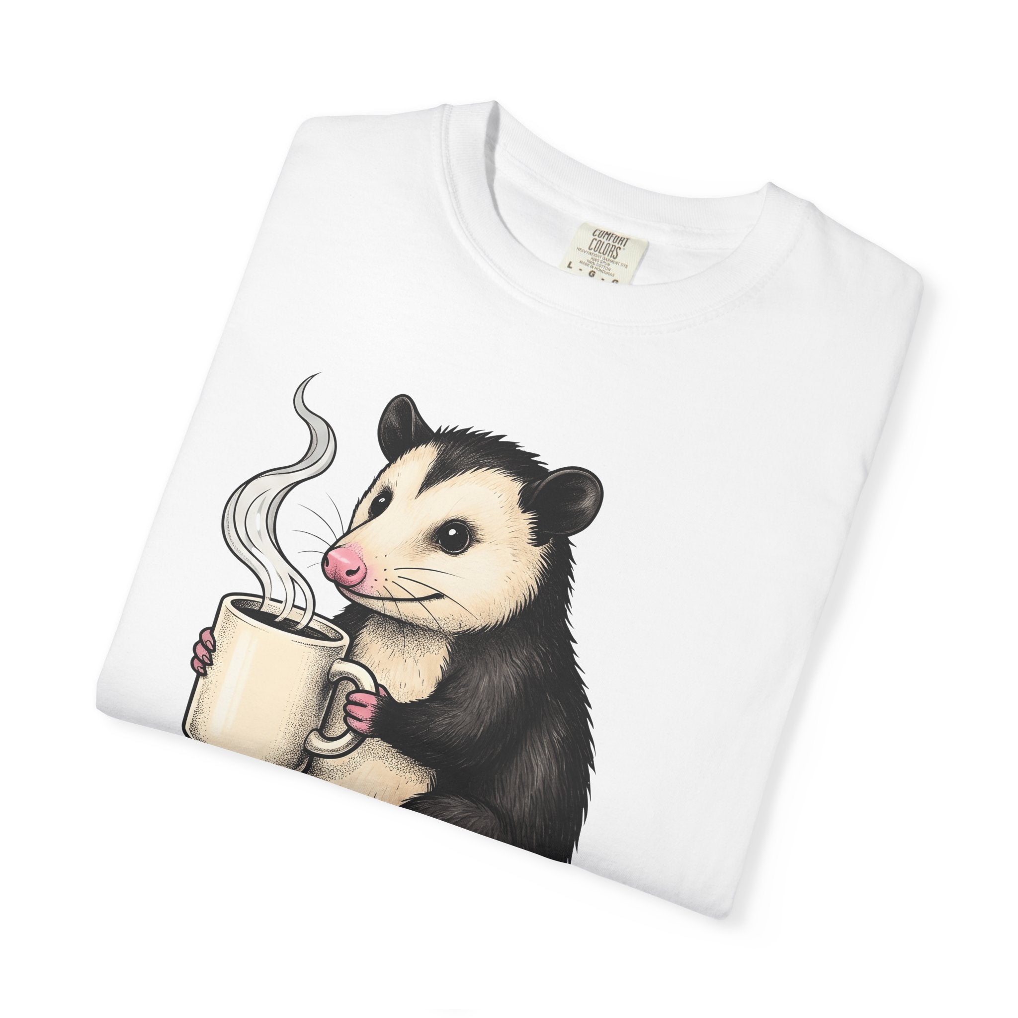 Possum Coffee Cup Shirt Animals Coffee Gift Women Cute Tee Opossum T-Shirt Wildlife Fan Cute Tshirt Coffee Design Hand Drawn Mug Tshirt