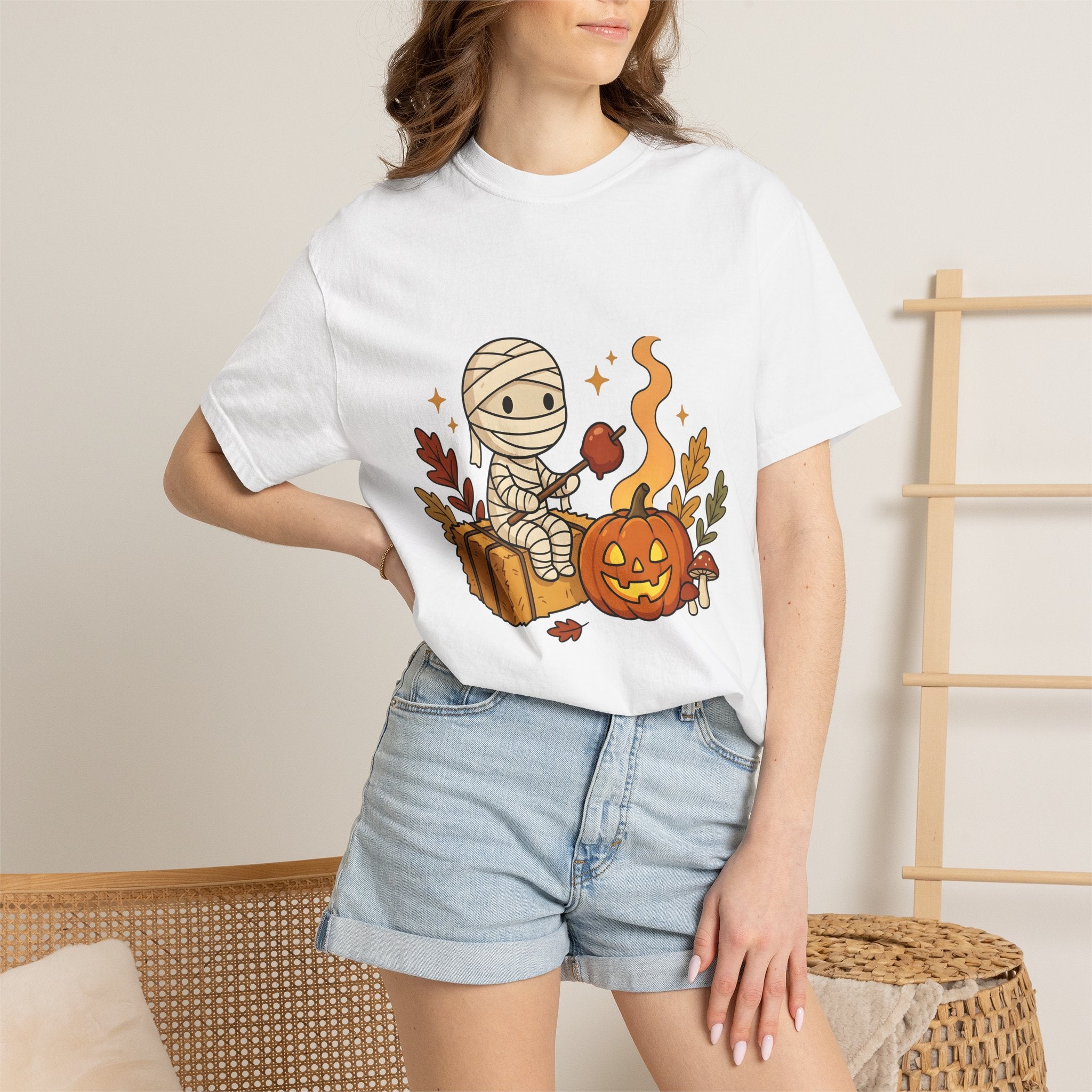 Wrapped Pumpkin Shirt Halloween Autumn Gift Women Kawaii Tee Gourd T-Shirt Halloween Fan Cute Tshirt Fall Graphic Comic Fall Leaves Tshirt