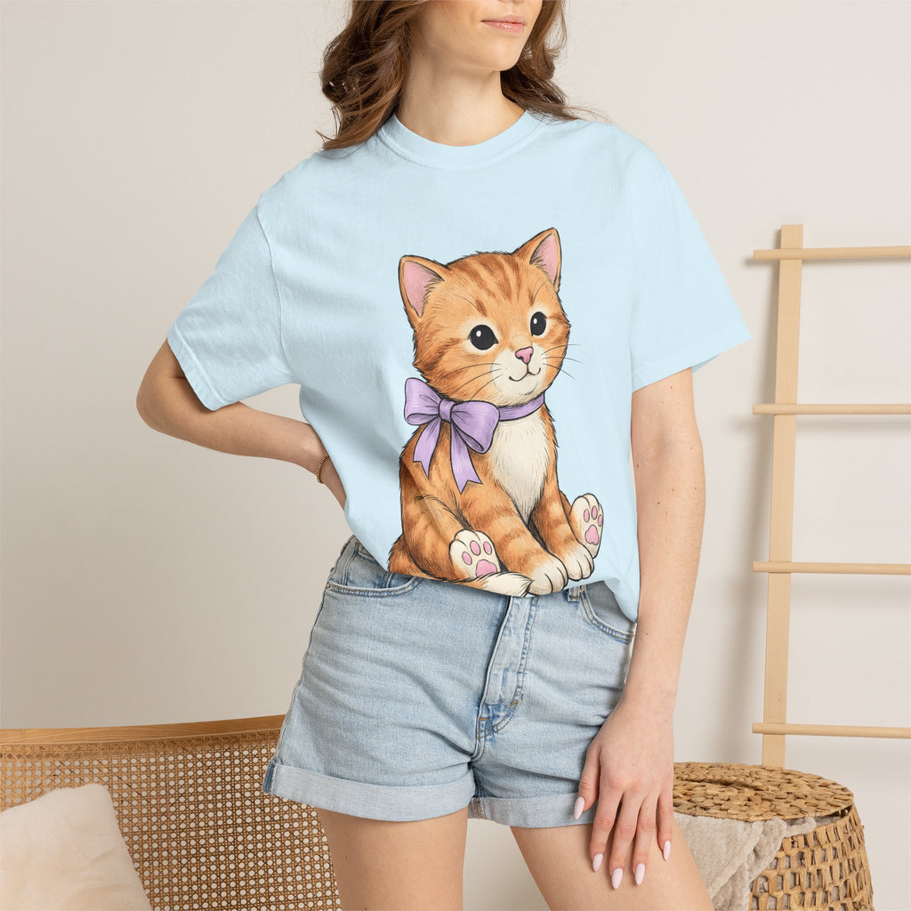Ginger Cat Shirt Cat Animal Gift Women Kawaii Tee Kitten T-Shirt Cat Fan Feline Tshirt Wildlife Graphic Sketch Ribbon Tshirt