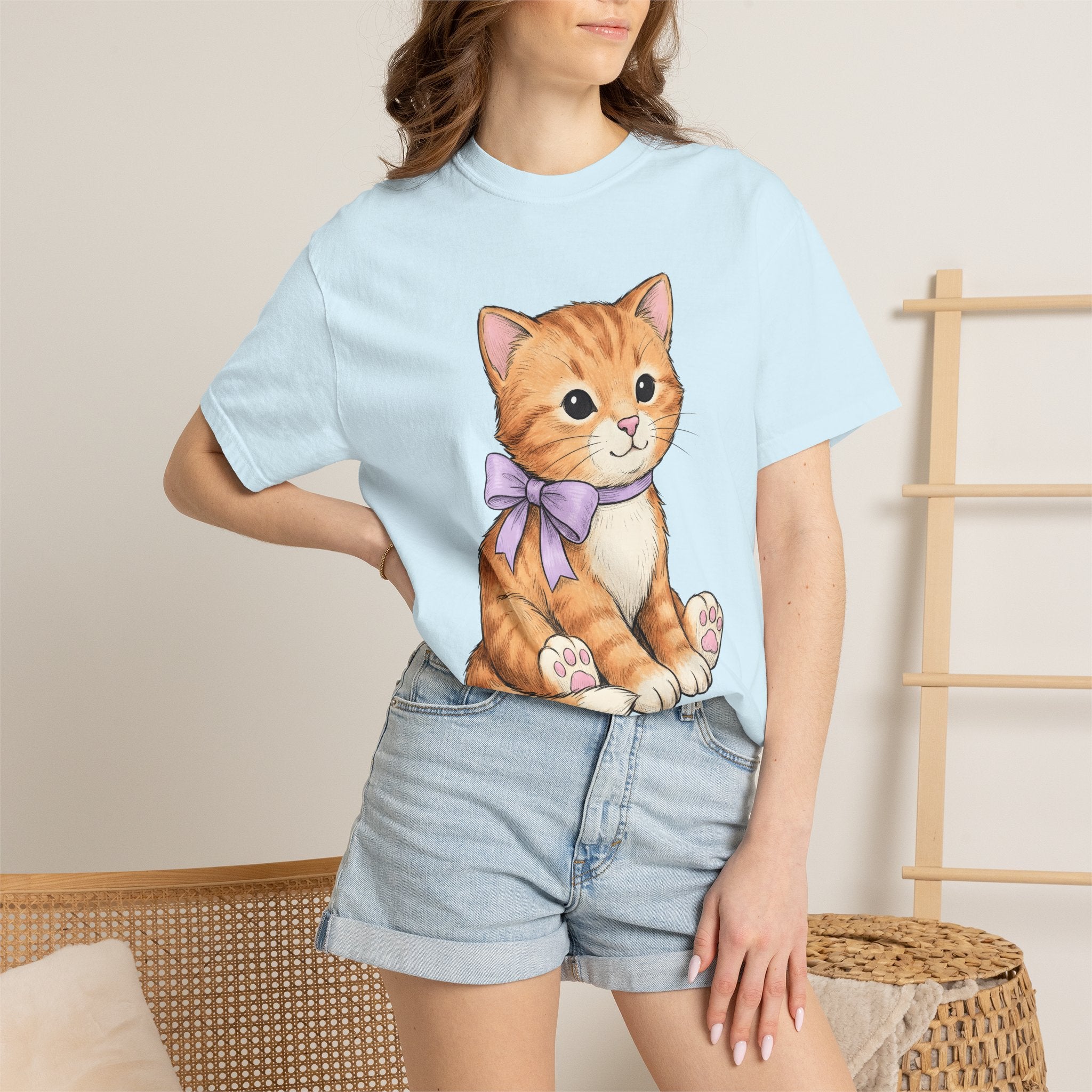 Ginger Cat Shirt Cat Animal Gift Women Kawaii Tee Kitten T-Shirt Cat Fan Feline Tshirt Wildlife Graphic Sketch Ribbon Tshirt