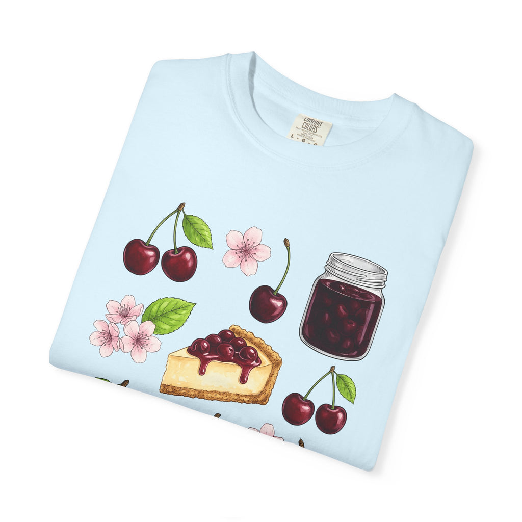 Cherry Tart Shirt Desserts Confections Gift Women Line Art Tee Tart T-Shirt Dessert Fan Pie Tshirt Sweets Graphic Pastel Floral Tshirt