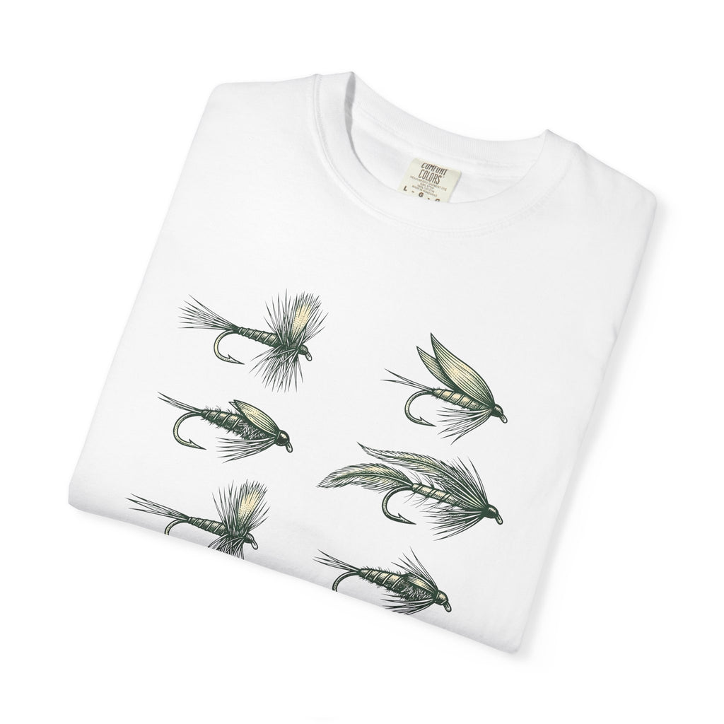 Fishing Flies Shirt Fishing Nature Gift Women Rustic Tee Fly Tying T-Shirt Angler Fan Fly Fishing Tshirt Wildlife Graphic Outline Trebles