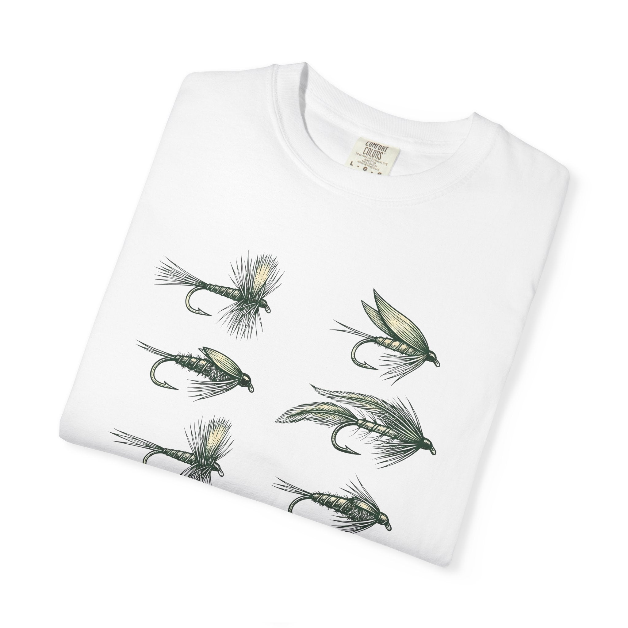 Fishing Flies Shirt Fishing Nature Gift Women Rustic Tee Fly Tying T-Shirt Angler Fan Fly Fishing Tshirt Wildlife Graphic Outline Trebles