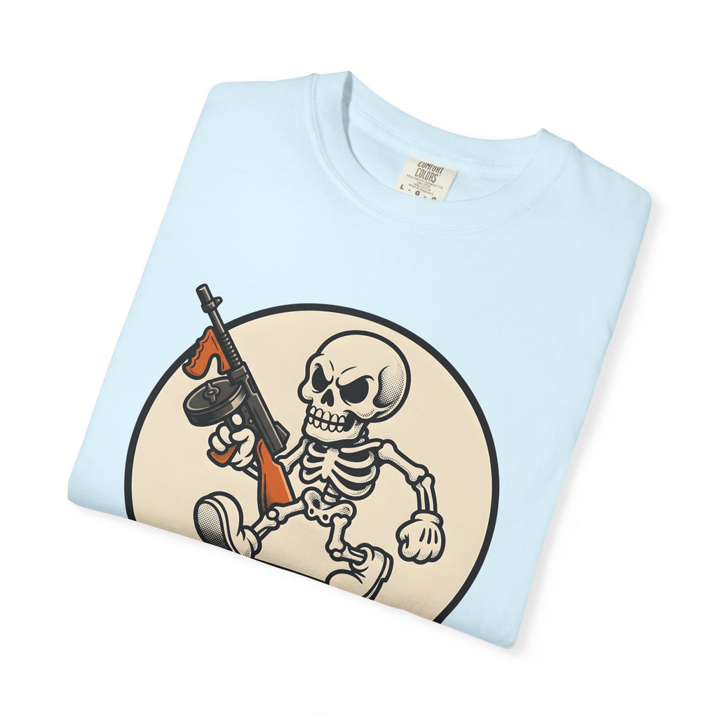 Skull Mobster Shirt Halloween Bones Gift Women Comic Tee Gangster T-Shirt Horror Fan Cartoon Tshirt Skeleton Graphic Vintage Machine Gun