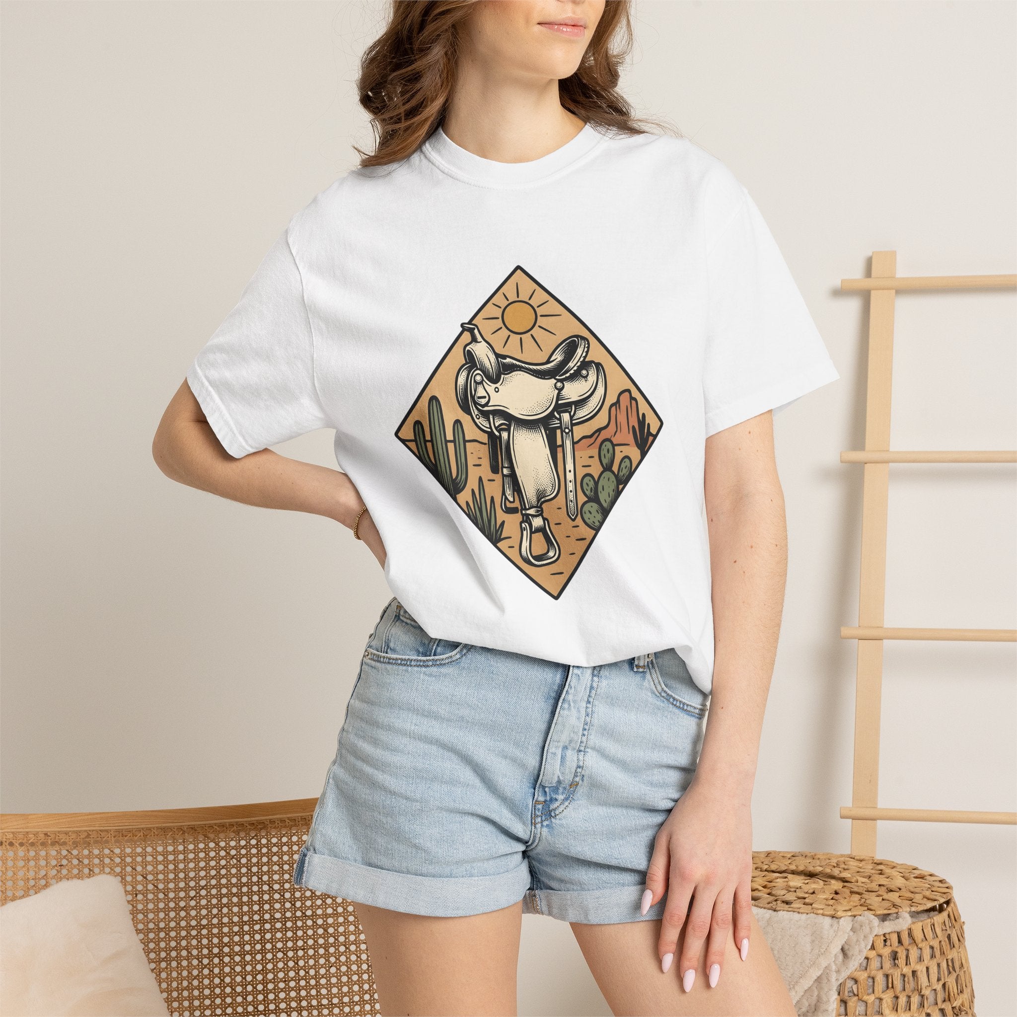 Leather Saddle Shirt Cowgirl Cowboy Gift Women Classic Tee Saddle T-Shirt Rodeo Fan Western Tshirt Cowboy Graphic Line Art Succulents Tshirt