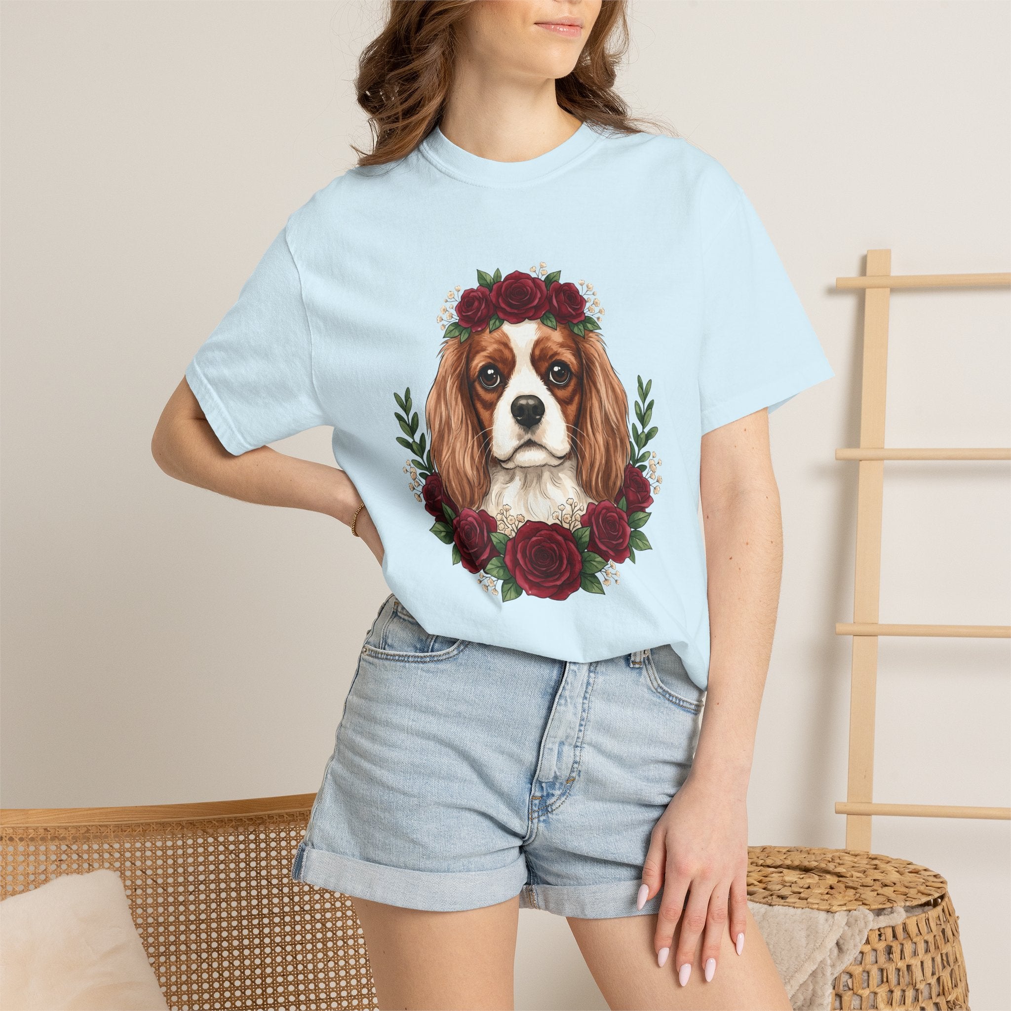 Cavalier King Charles Spaniel Shirt Dog Petals Gift Women Flower Art Tee Spaniel T-Shirt Dog Fan Floral Tshirt Floral Graphic Paint Blossom