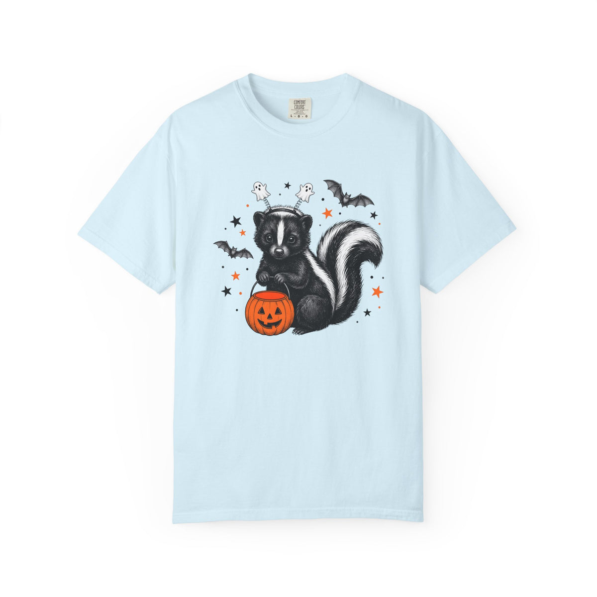 Skunk Spooky Shirt Halloween Animals Seasonal Gift Women Sketch Tee Stink t-shirt Halloween Fan Drawing Graphic Retro Jack O Lantern Tshirt
