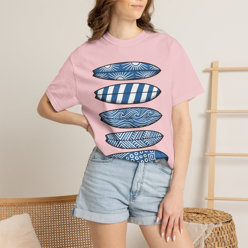 Surfboard Stack Shirt Surfing Coast Gift Women Folk Tee Surfboards T-Shirt Surfer Fan Handmade Tshirt Coastal Graphic Old School Abstract