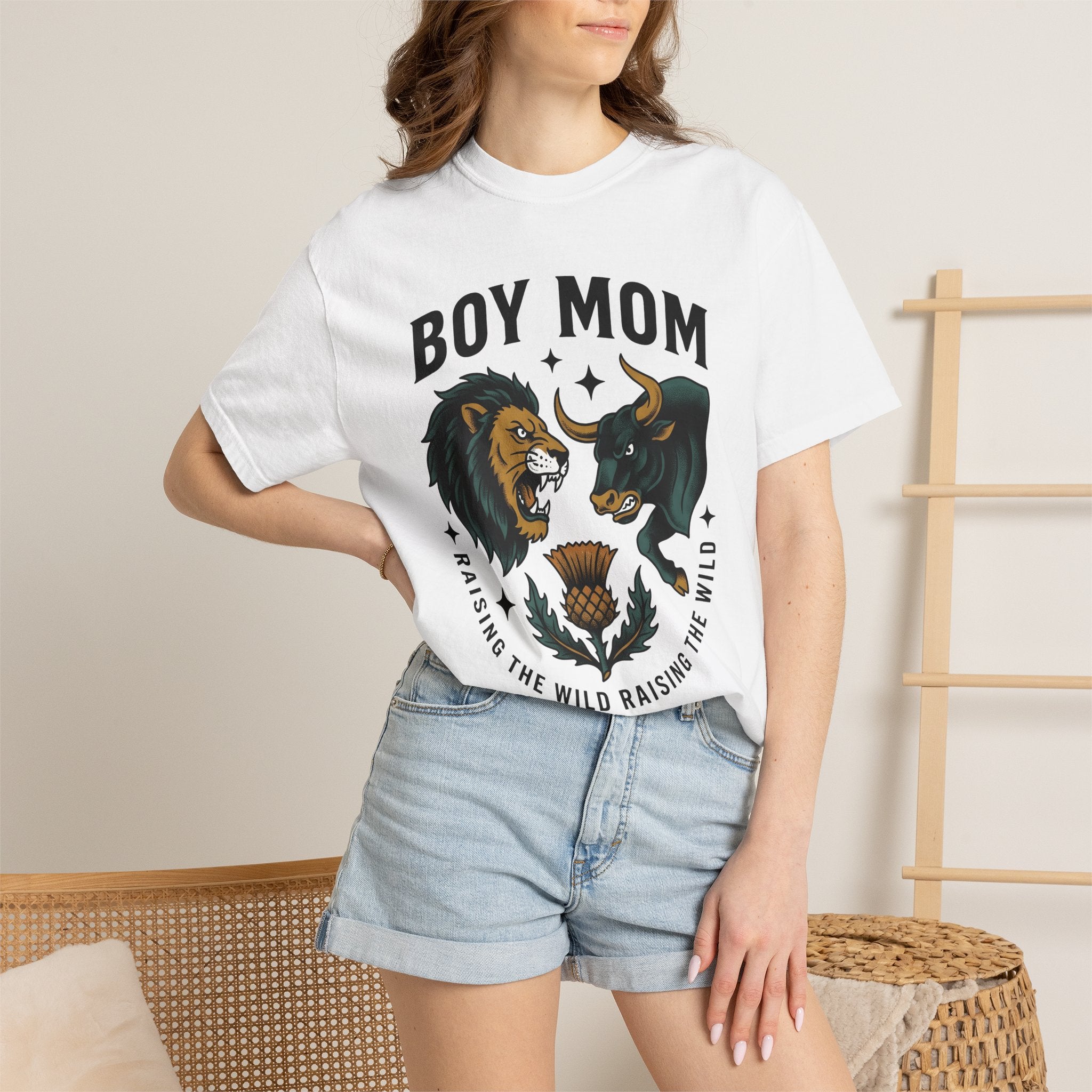 Lion Bull Illustration Shirt Animals & Flowers Mama Gift Women Hand Drawn Tee Lion T-Shirt Wildlife Fan Lion Drawing Tshirt Mom Graphic