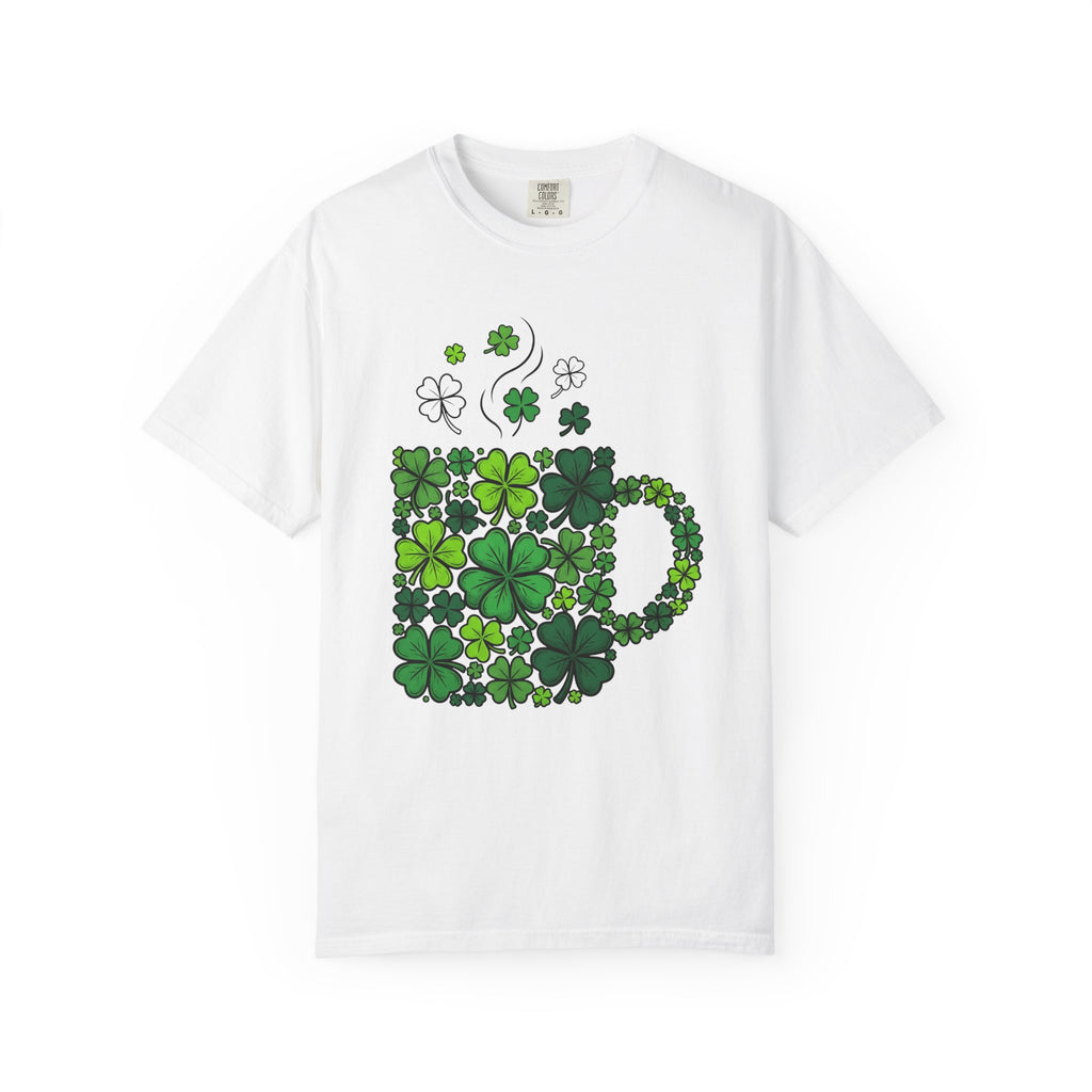 Clover Cup Shirt St. Patrick's Day Tea Gift Women Sketch Tee Mug T-Shirt Shamrock Fan Drawing Design Line Art Foliage Tshirt