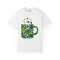 Clover Cup Shirt St. Patrick's Day Tea Gift Women Sketch Tee Mug T-Shirt Shamrock Fan Drawing Design Line Art Foliage Tshirt