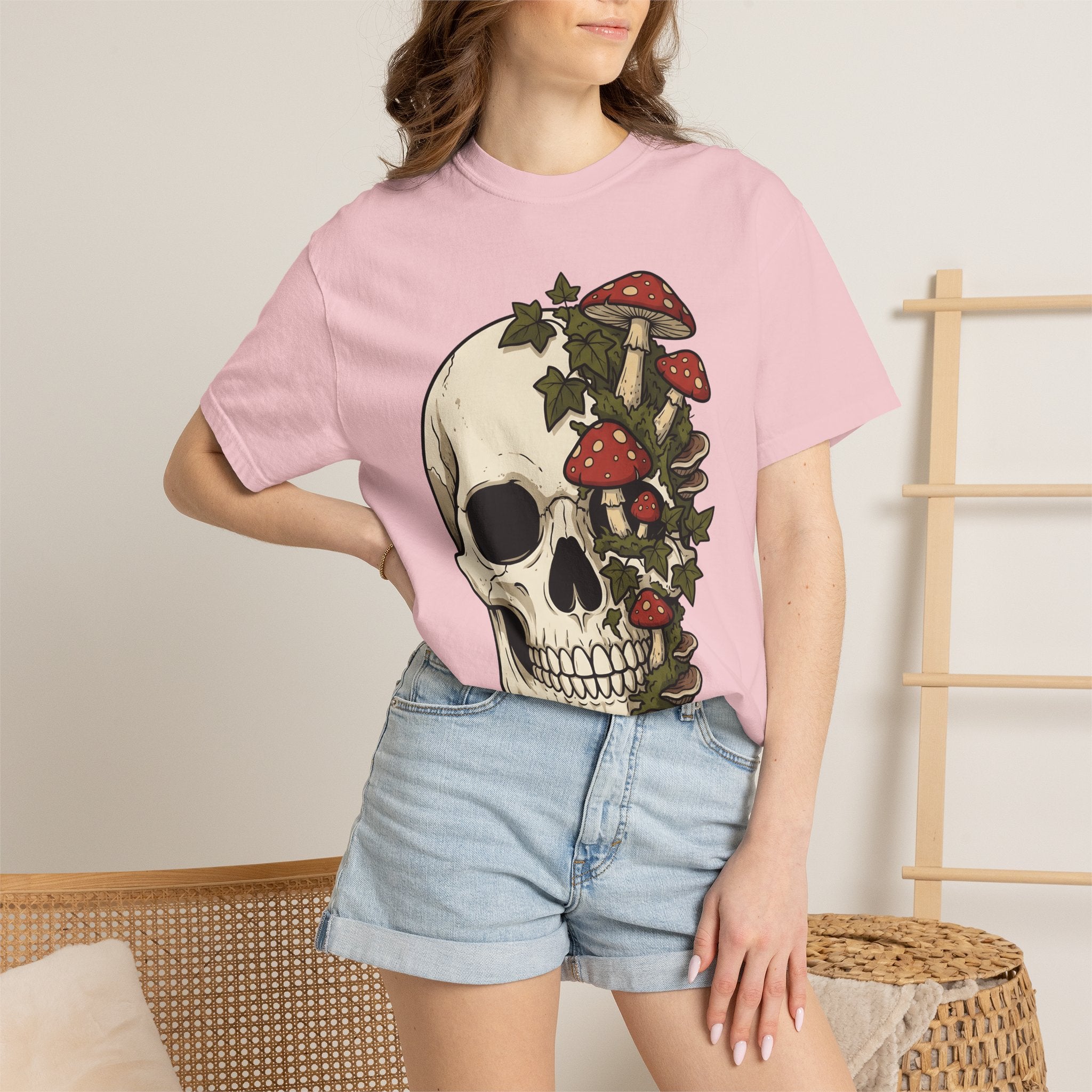 Skull Mushrooms Shirt Gothic Nature Gift Women Tattoo Tee Fungus T-Shirt Goth Fan Ink Tshirt Wilderness Graphic Vintage Ivy Tshirt