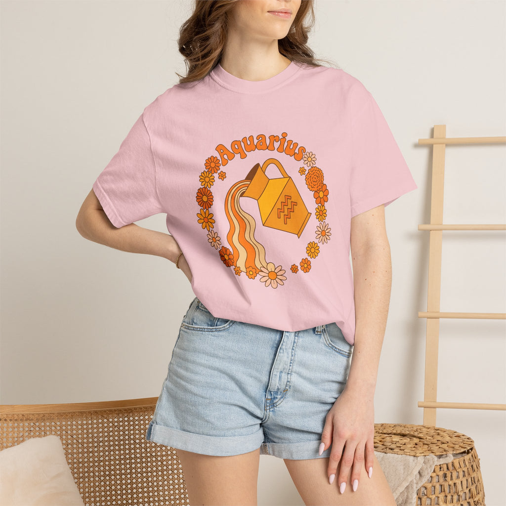 Water Jug Shirt Boho Chic Zodiac Gift Women Retro Tee Pitcher T-Shirt Bohemian Fan Retro Style Tshirt Astrology Graphic Vintage Daisies