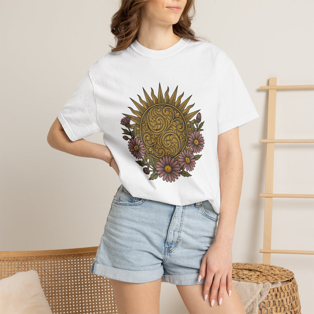 Sunshine Blossom Shirt Boho Chic Wilderness Gift Women Hippie Tee Flower T-Shirt Bohemian Fan Psychedelic Tshirt Outdoor Graphic Hand Drawn