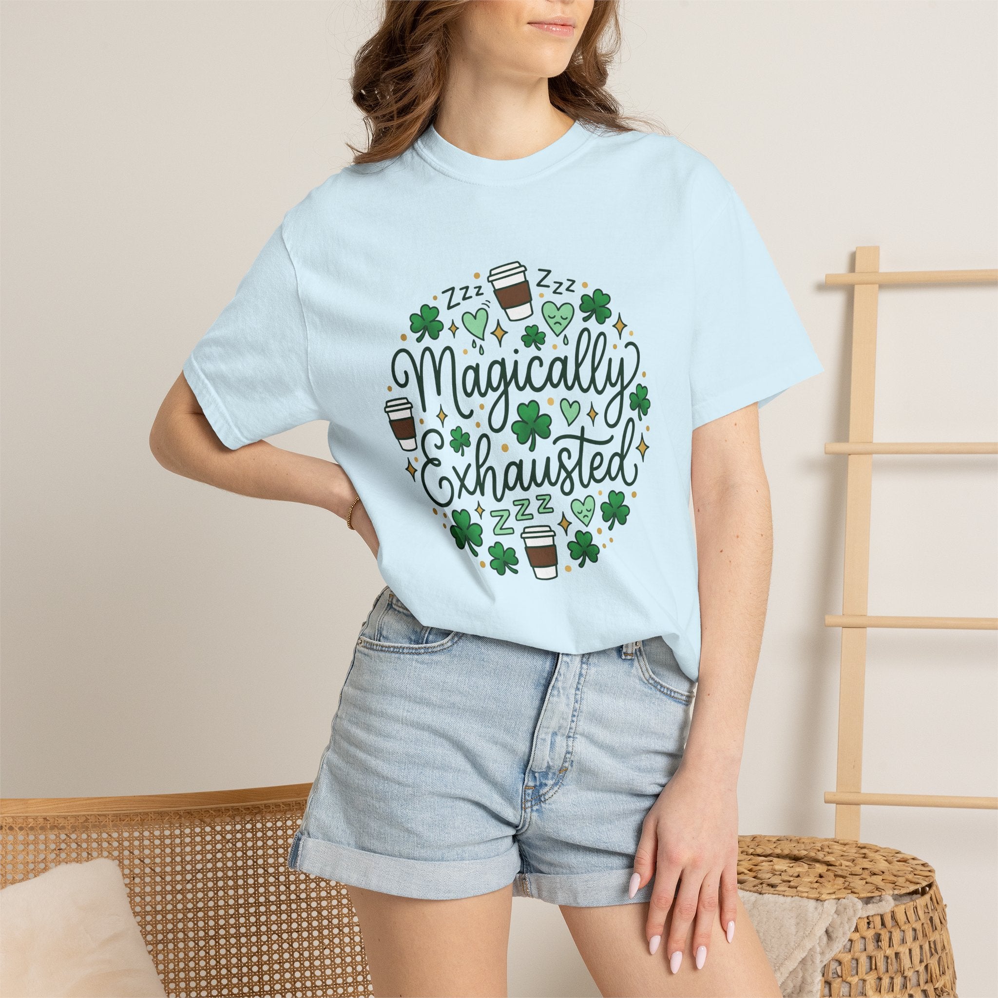 Shamrock Coffee Cup Shirt St Patrick's Day Coffee Gift Women Doodle Tee Coffee Mug T-Shirt Irish Fan Coffee Cup Graphic Tshirt Hand Drawn