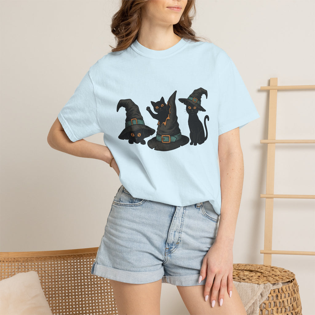 Black Cats Shirt Cat Costume Gift Women Retro Tee Cat T-Shirt Cat Fan Vintage Tshirt Cosplay Graphic Sketch Witch Hats Tshirt