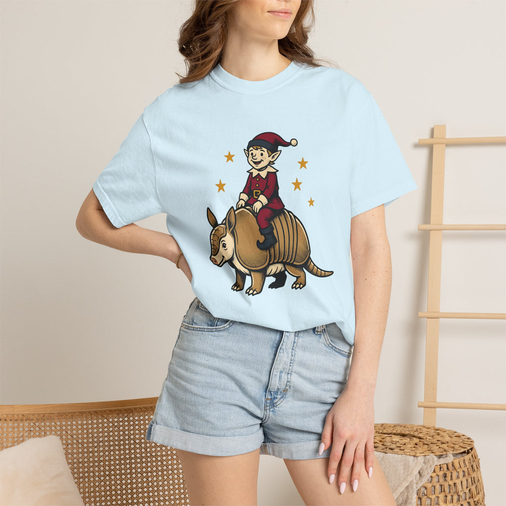 Elf Armadillo Shirt Christmas Fauna Gift Women Caricature Tee Armadillo T-Shirt Xmas Fan Cartoon Tshirt Wildlife Graphic Classic Stars