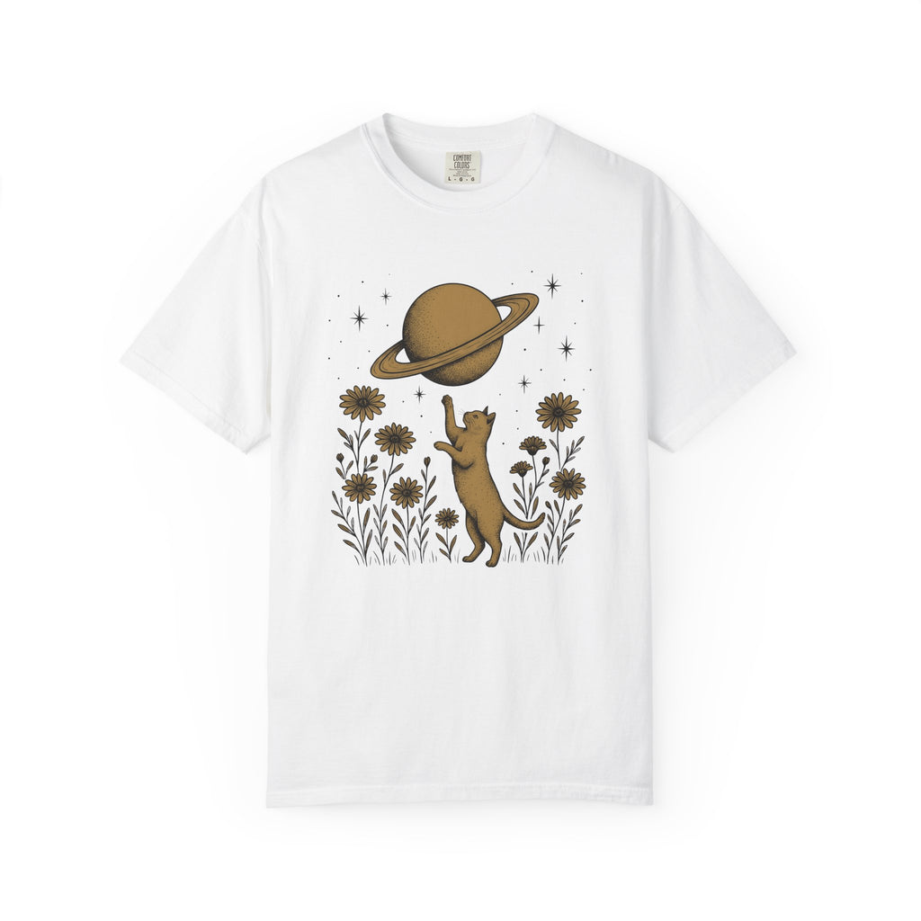 Kitten Galaxy Shirt Cat Astrology Gift Women Hippie Tee Galaxy T-Shirt Cat Fan Cosmic Tshirt Zodiac Graphic Retro Blossoms Tshirt