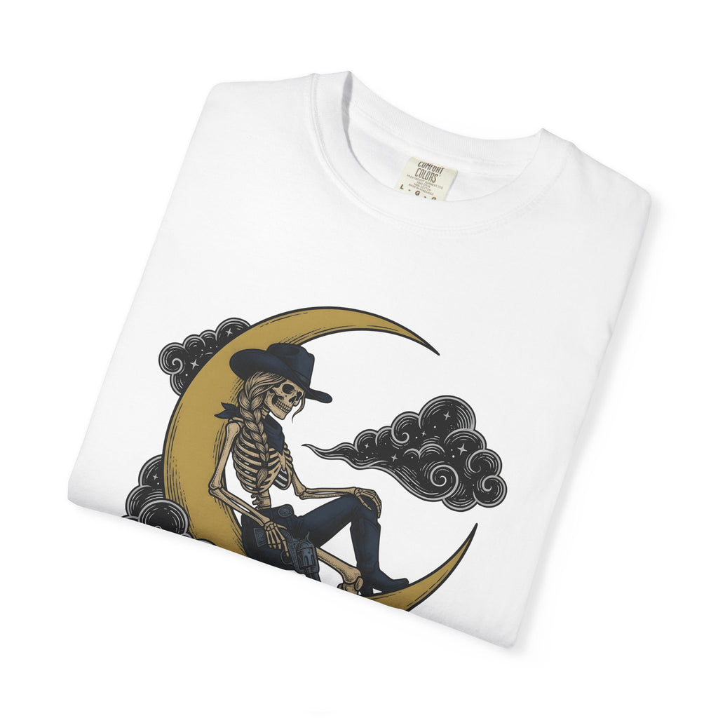Skeleton Cowgirl Shirt Cowgirl Western Gift Women Tattoo Tee Skelly T-Shirt Rodeo Fan Ink Tshirt Cowboy Graphic Vintage Crescent Moon Tshirt